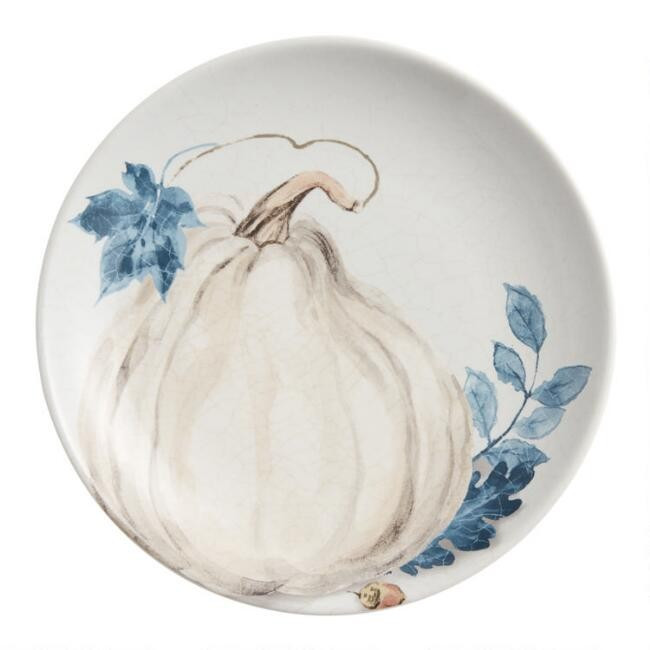 Blue And Cream Watercolor Pumpkin Porcelain Salad Plate | World Market