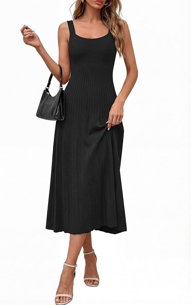 PRETTYGARDEN Spring Dresses for Women 2026 Summer Casual Sleeveless Square Neck A Line Knit Pleat... | Amazon (US)