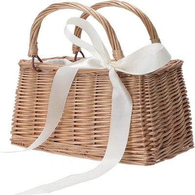 Flower Girl Basket Boho Style Rattan Baskets With White Ribbon For Weddings, Classic Wicker Handbag Basket Purse Basket Bags Women Straw Tote With Han | Wayfair North America