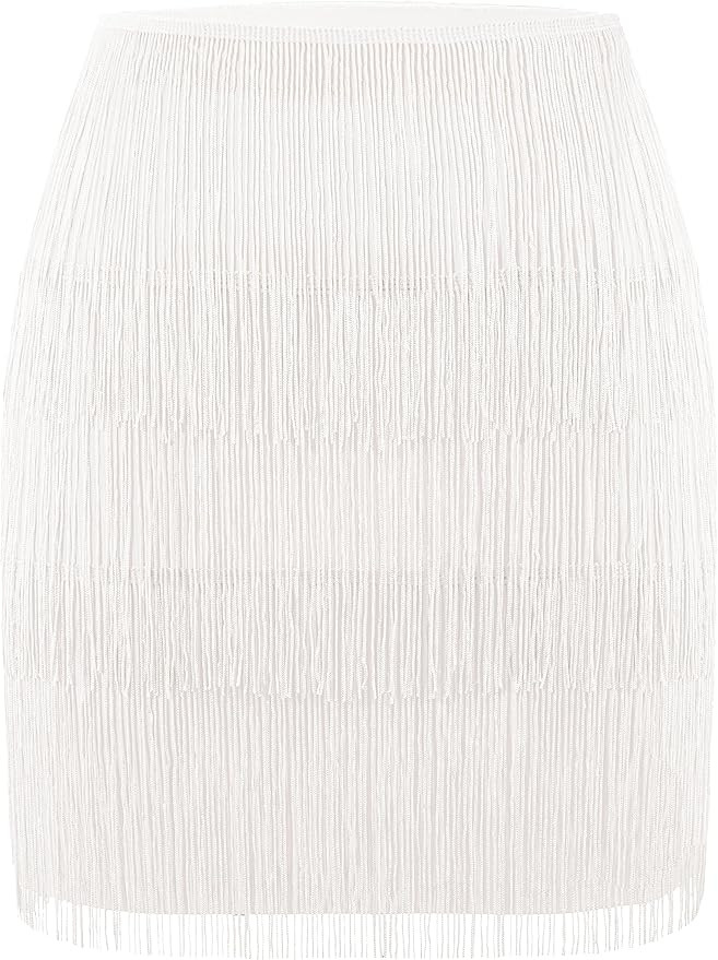 MANER Women’s Fringe Skirt Stretchy Sparkly Bodycon Tassel Trim Mini Skirt | Amazon (US)