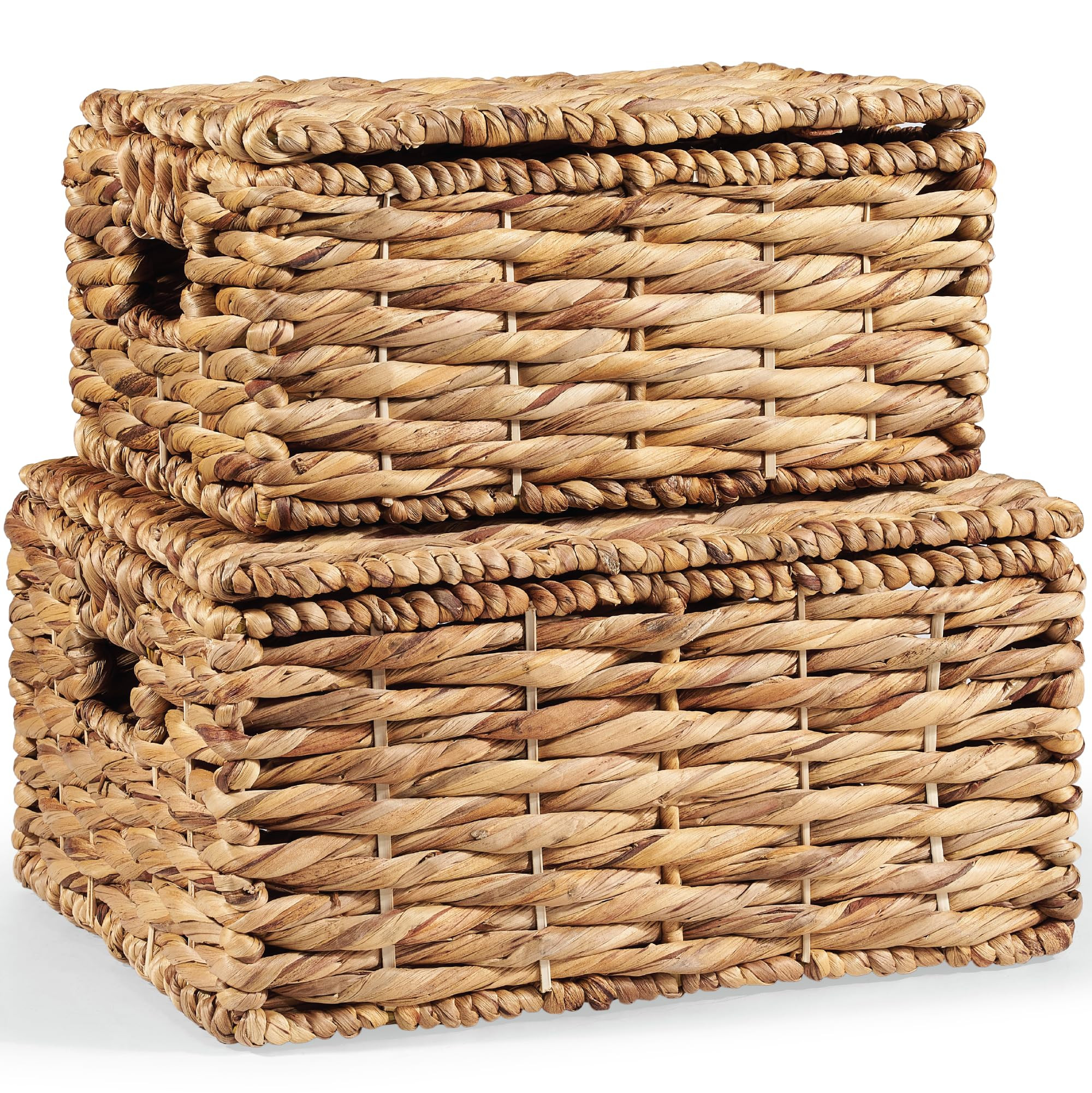 Wicker Basket with Lid - Decorative Storage Boxes for Home Decor, Shelves - Woven Basket with Lid... | Amazon (US)
