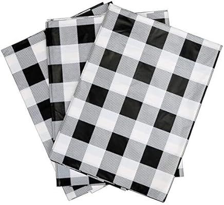 Iconikal 54 x 108-inch Plastic Tablecloth Table Cover, White Buffalo Plaid, 3-Pack | Amazon (US)