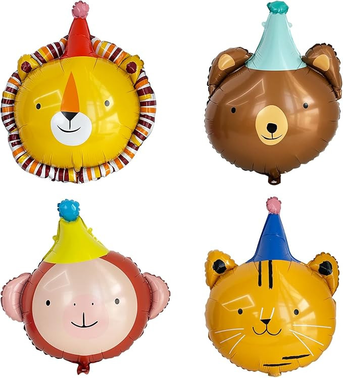 Animal Head Foil Balloon Kit, Lion Bear Monkey Cat foil balloon, Birthday Party Decorations, Baby... | Amazon (US)