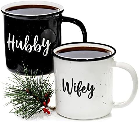 Wifey Hubby Mugs Set of 2 Ceramic Coffee Mugs, Bride and Groom Mug Set Wedding Gifts, Couples Cof... | Amazon (US)