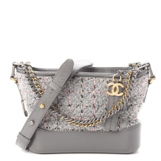 CHANEL Tweed Calfskin Quilted Small Gabrielle Hobo Grey | Fashionphile