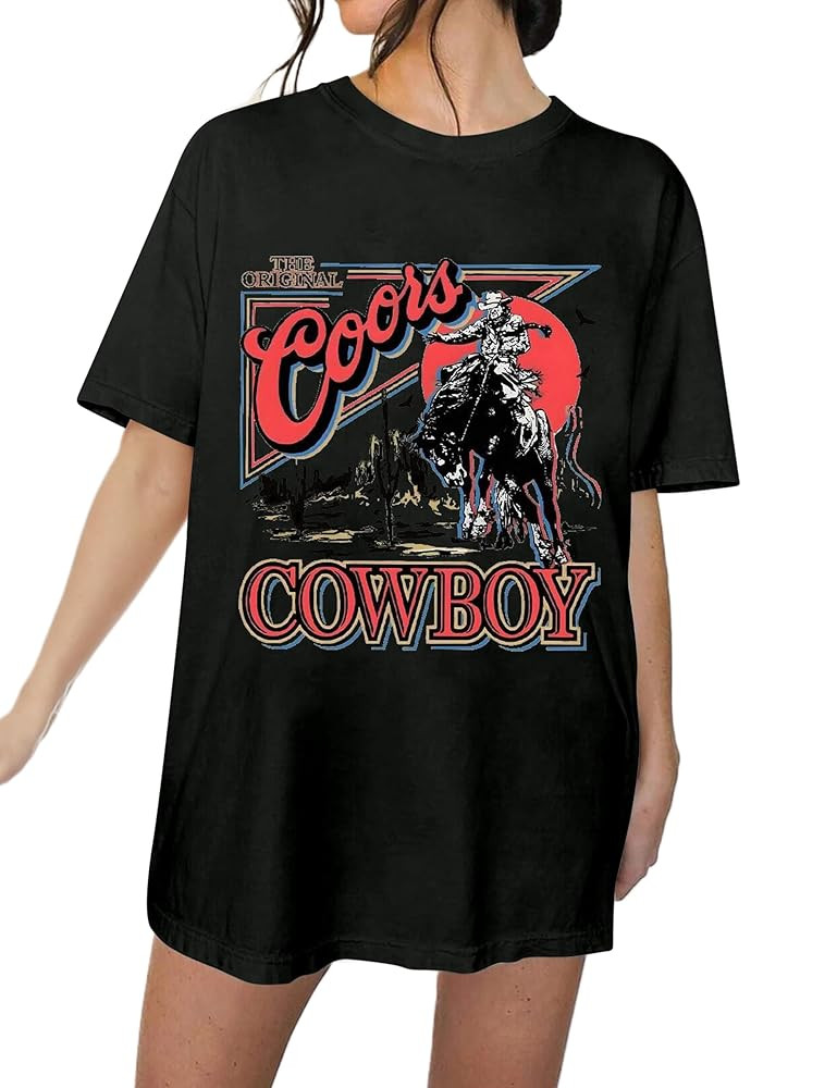 MISSACTIVER Women’s Oversized Vintage Western Cowboy Graphic T-Shirt Drop Shoulder Short Sleeve... | Amazon (US)