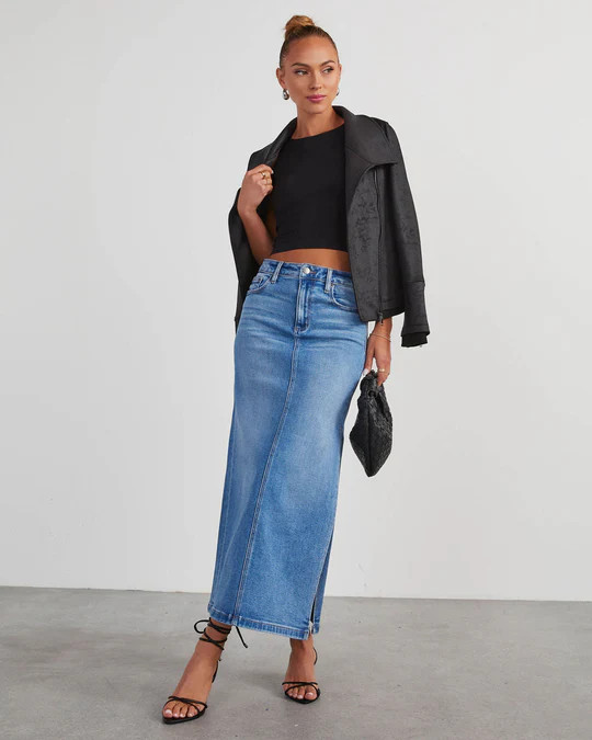 Chic Side Slit Denim Midi Skirt | VICI