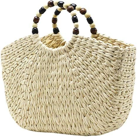 Comeon Natural Straw Bag, Hand Woven Casual Tote Bag Summer Beach Bag, Bead decoration Handle Han... | Amazon (US)