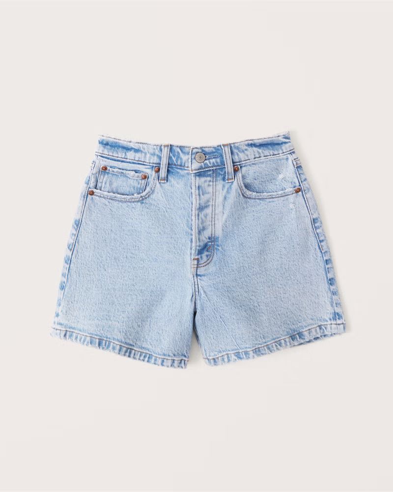 Abercrombie & Fitch Women's Curve Love High Rise Dad Short in Light Destroy - Size 35 | Abercrombie & Fitch (US)