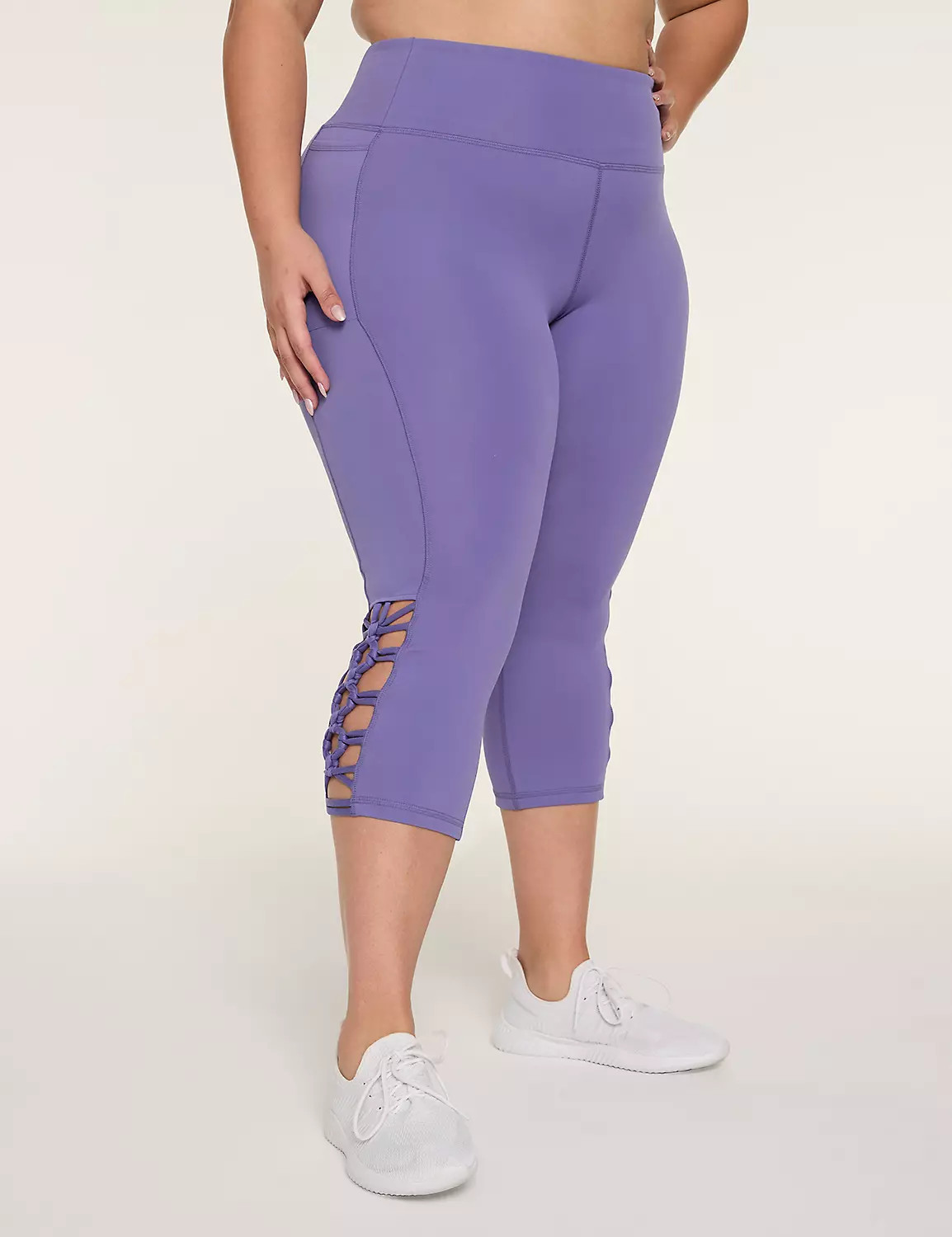 LIVI High-Rise LIVI Soft Macrame-Detail Capri Legging | Lane Bryant (US)