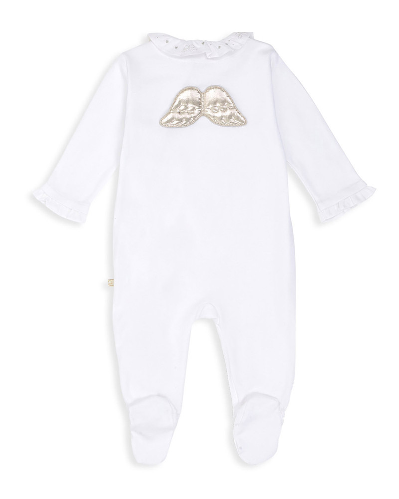 Angel Wing™ Pima Cotton Sleepsuit - White & Silver | Marie-Chantal