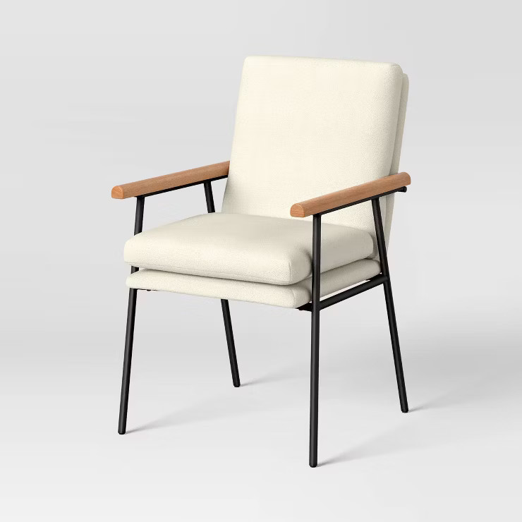 Lewes Wood Arm Upholstered Dining Chair with Metal Legs Linen (FA) - Threshold™ | Target