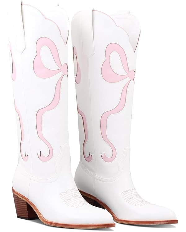 LingxiaUne Women’s Western Cowboy Boots – Symmetrical Red Butterfly Pattern High Shaft Boots ... | Amazon (US)