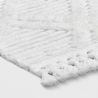 Diamond Embossed Tasseled woven Bath Rug White - Threshold™ | Target