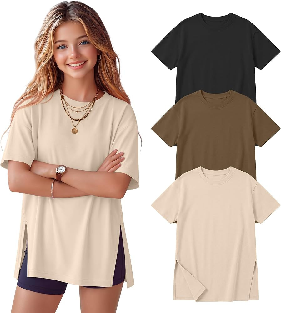 3 Pack Teen Girls T Shirts Short Sleeve Kids Summer Crewneck Loose Tops Tween Oversized Side Spli... | Amazon (US)