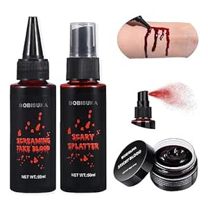 BOBISUKA 3PCS Halloween Fake Blood Makeup Kit - Coagulated Blood 1.41oz + Fake Blood Spray 1.76oz... | Amazon (US)