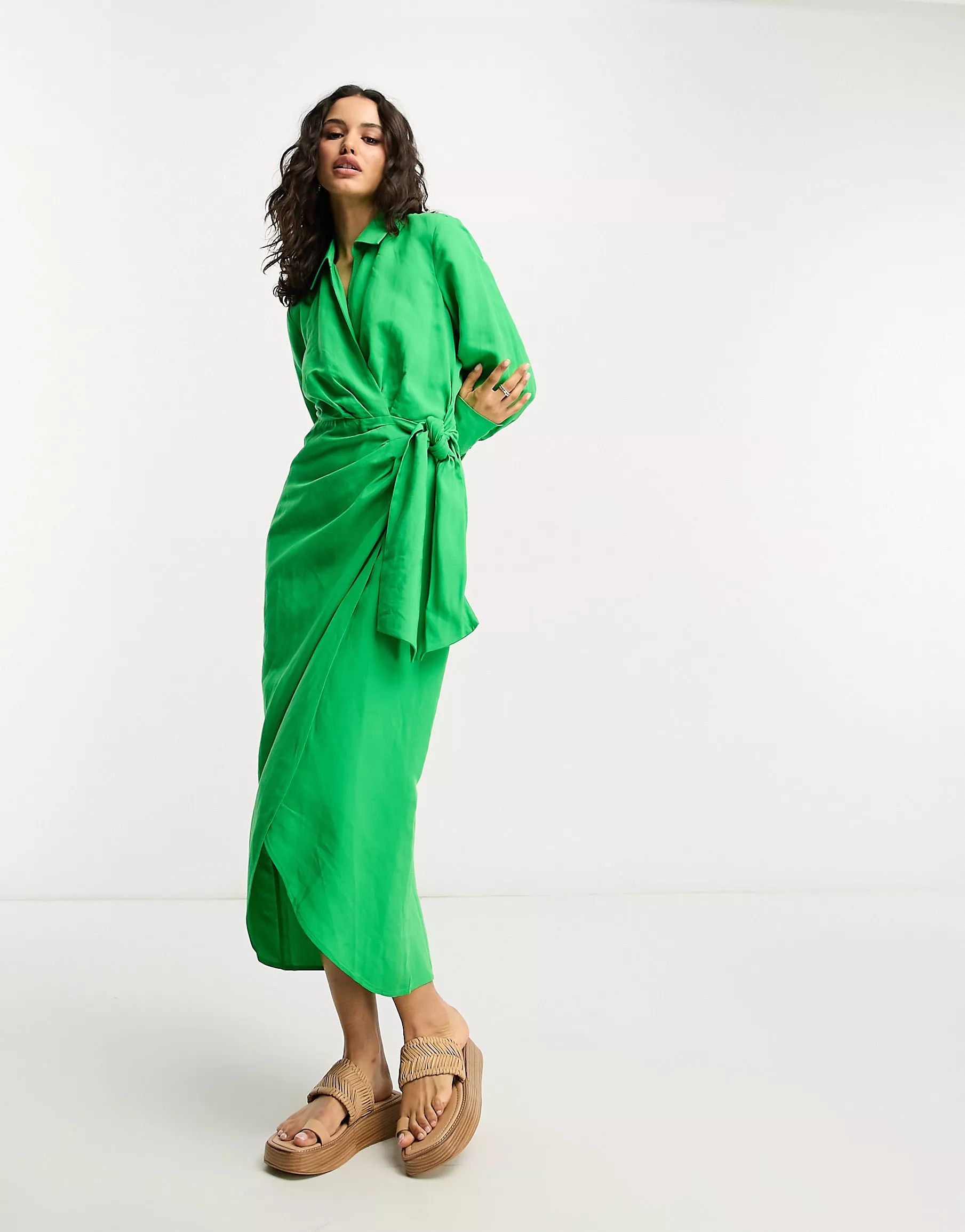 & Other Stories wrap midi dress in green | ASOS (Global)