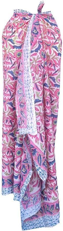 100% Cotton Hand Block Print Sarong Womens Swimsuit Wrap Cover Up Long (73" x 44") | Amazon (US)