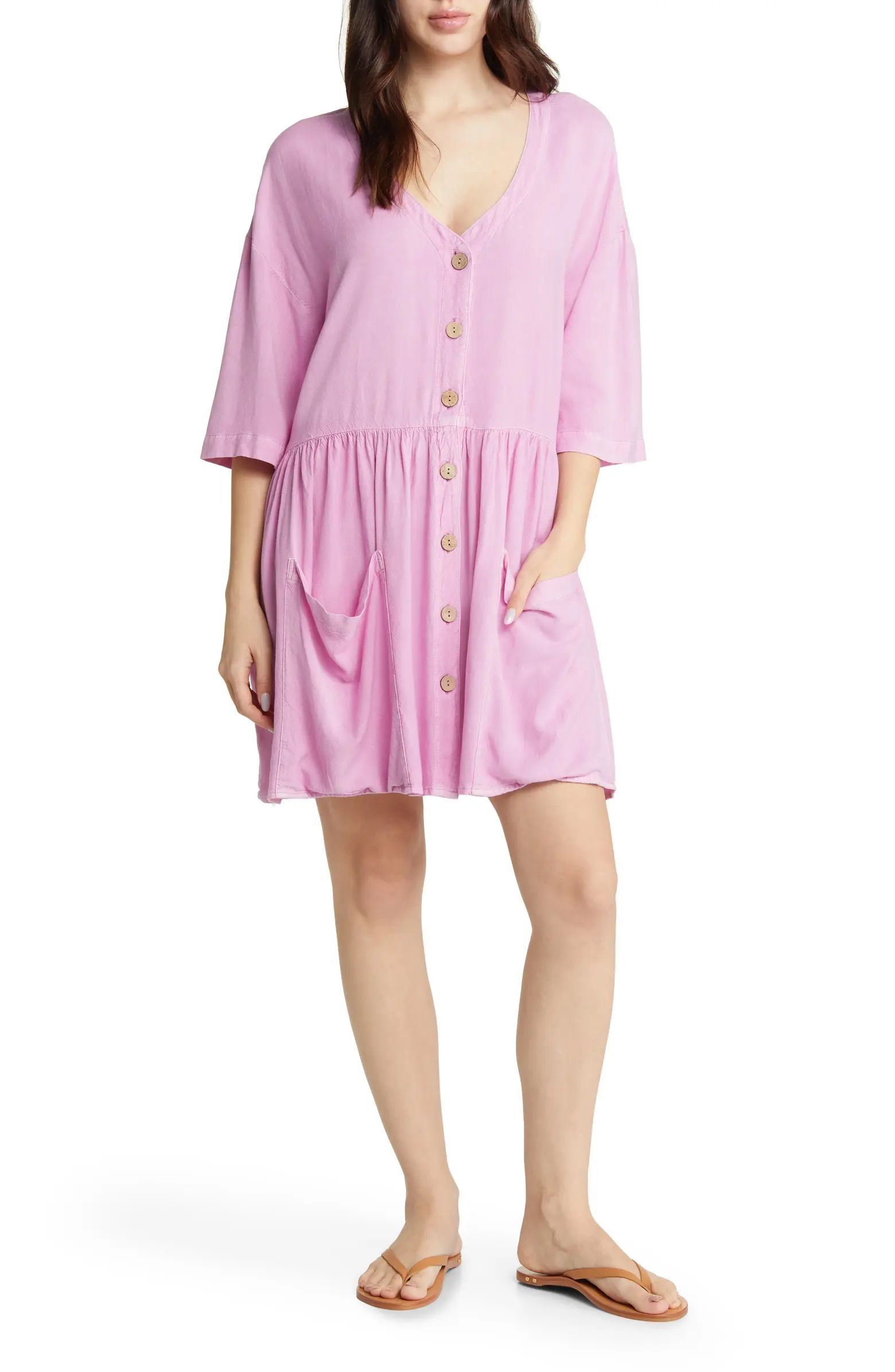 Patch Pocket Button-Up Shift Minidress | Nordstrom