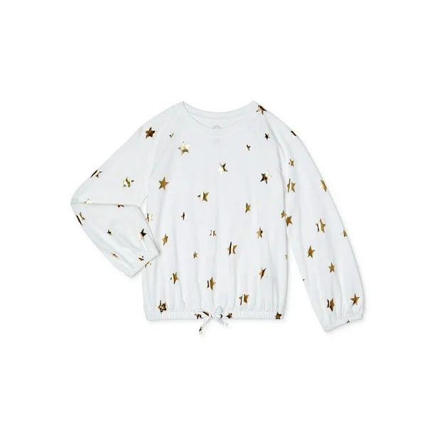 Wonder Nation Girls Long Sleeve Foil Tie-Front Top, Sizes 4-18 & Plus | Walmart (US)