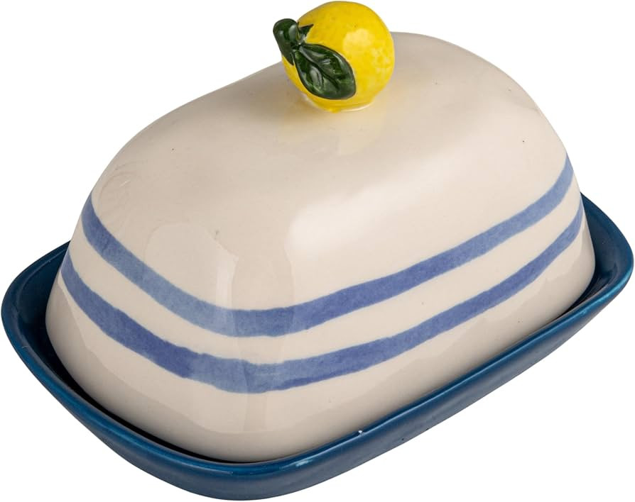 Creative Co-Op Stoneware Butter Dish with Lemon Shaped Handle, Multicolor | Amazon (US)