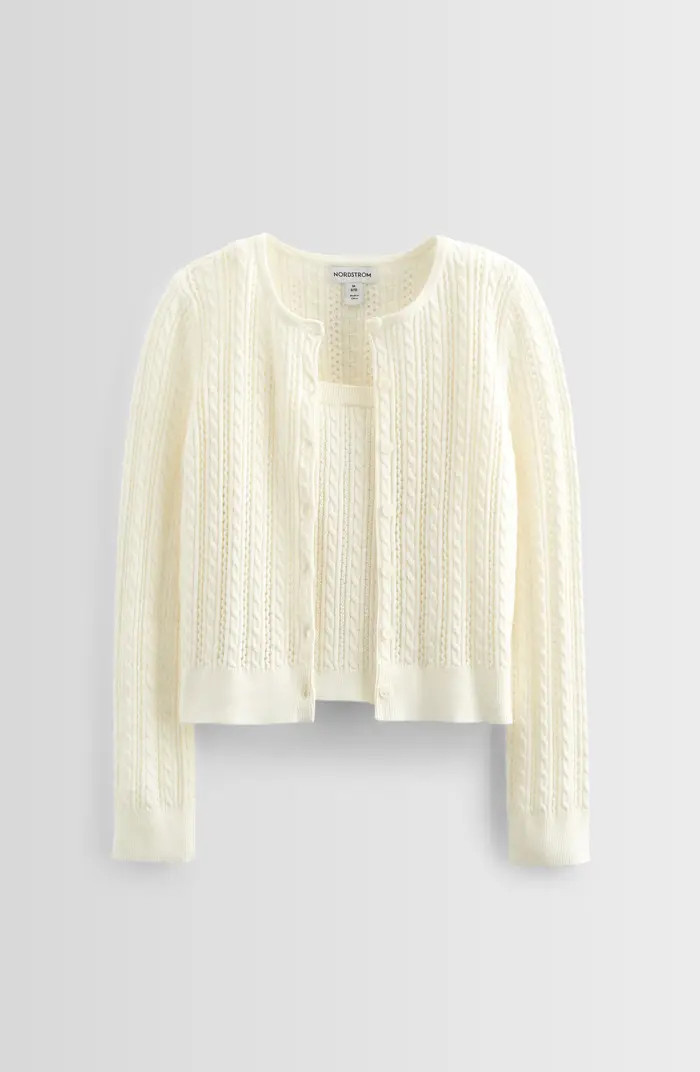 Nordstrom Kids' Cable Stitch Cardigan & Sweater Tank Set | Nordstrom | Nordstrom