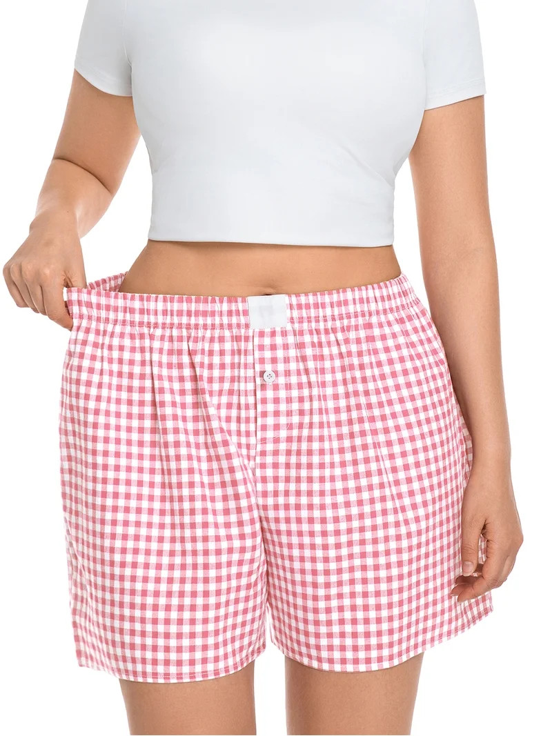 Cueply Women's Plus Size Plaid Shorts Cotton Button Gingham Lounge Shorts Summer Casual Beach Sho... | Walmart (US)
