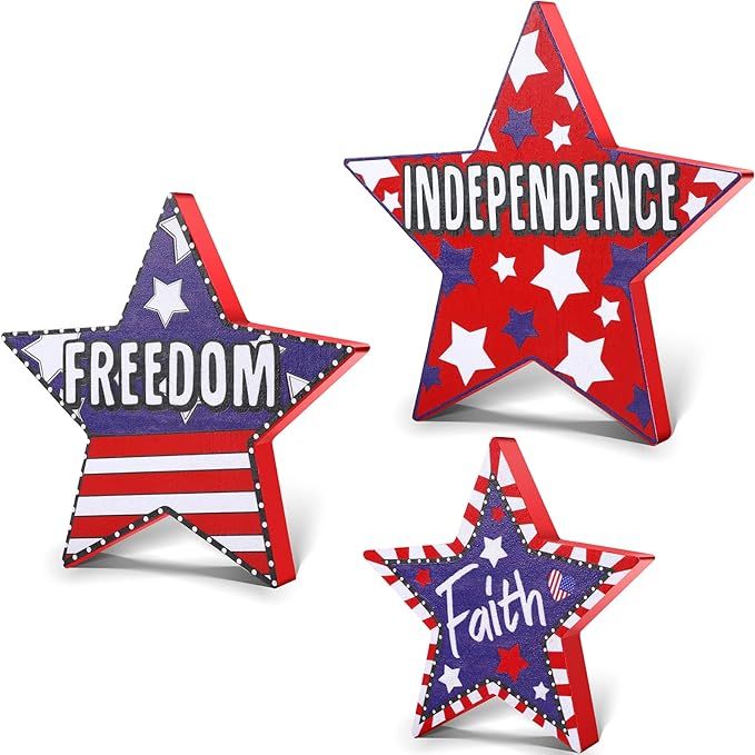 3 Pieces 4th of July Wood Star Decoration Faith Sign Patriotic Wooden Home Table Decor for Living... | Amazon (US)