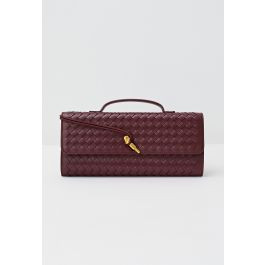 French-Elegant Faux Leather Handmade Woven Bag in Burgundy | Chicwish