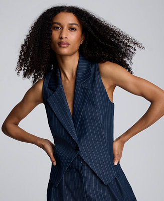 Women's Pinstripe Sleeveless Vest | Macy's