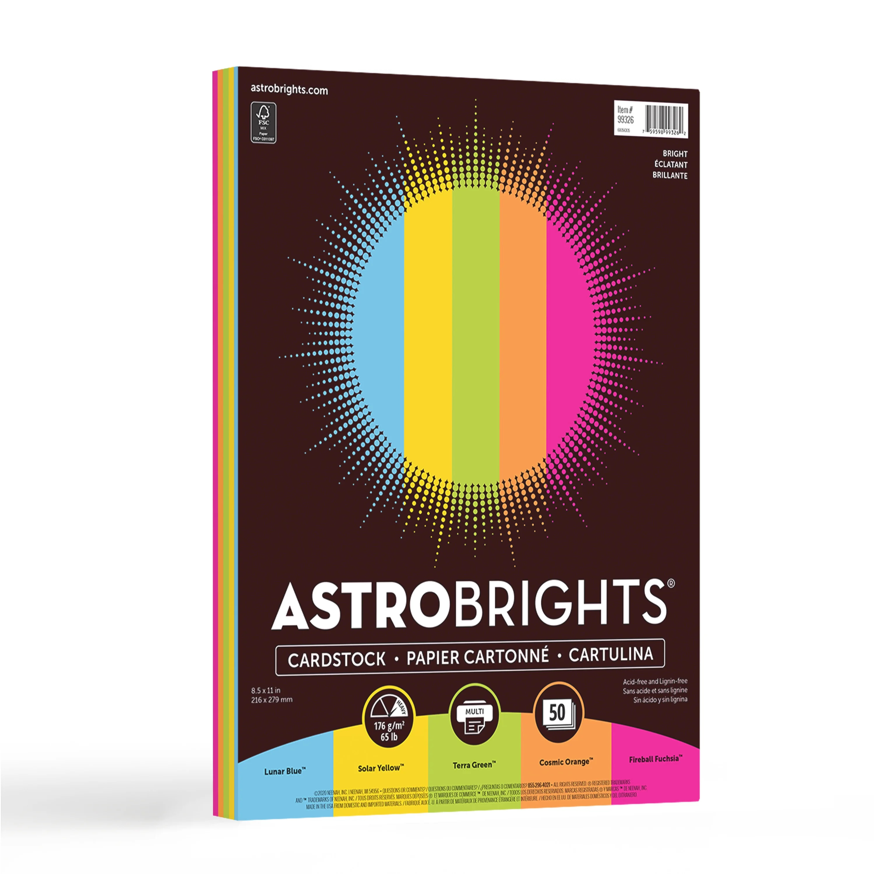 Astrobrights Colored Cardstock, 8.5" x 11", 65 lb./176 Gsm, Bright Assortment, 50 Sheets | Walmart (US)