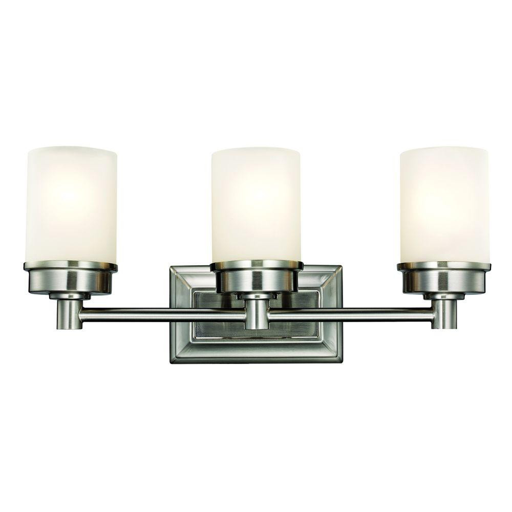 Hampton Bay Cade 3-Light Brushed Nickel Vanity Light with Frosted Glass Shades NB33307 - The Home... | The Home Depot