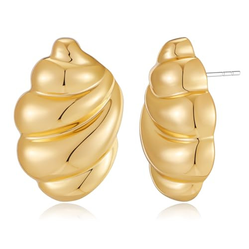 HESSAWELL Gold Chunky Earrings for Women Polished Twisted Stud Earrings for Women Vintage Stud Earrings | Amazon (US)