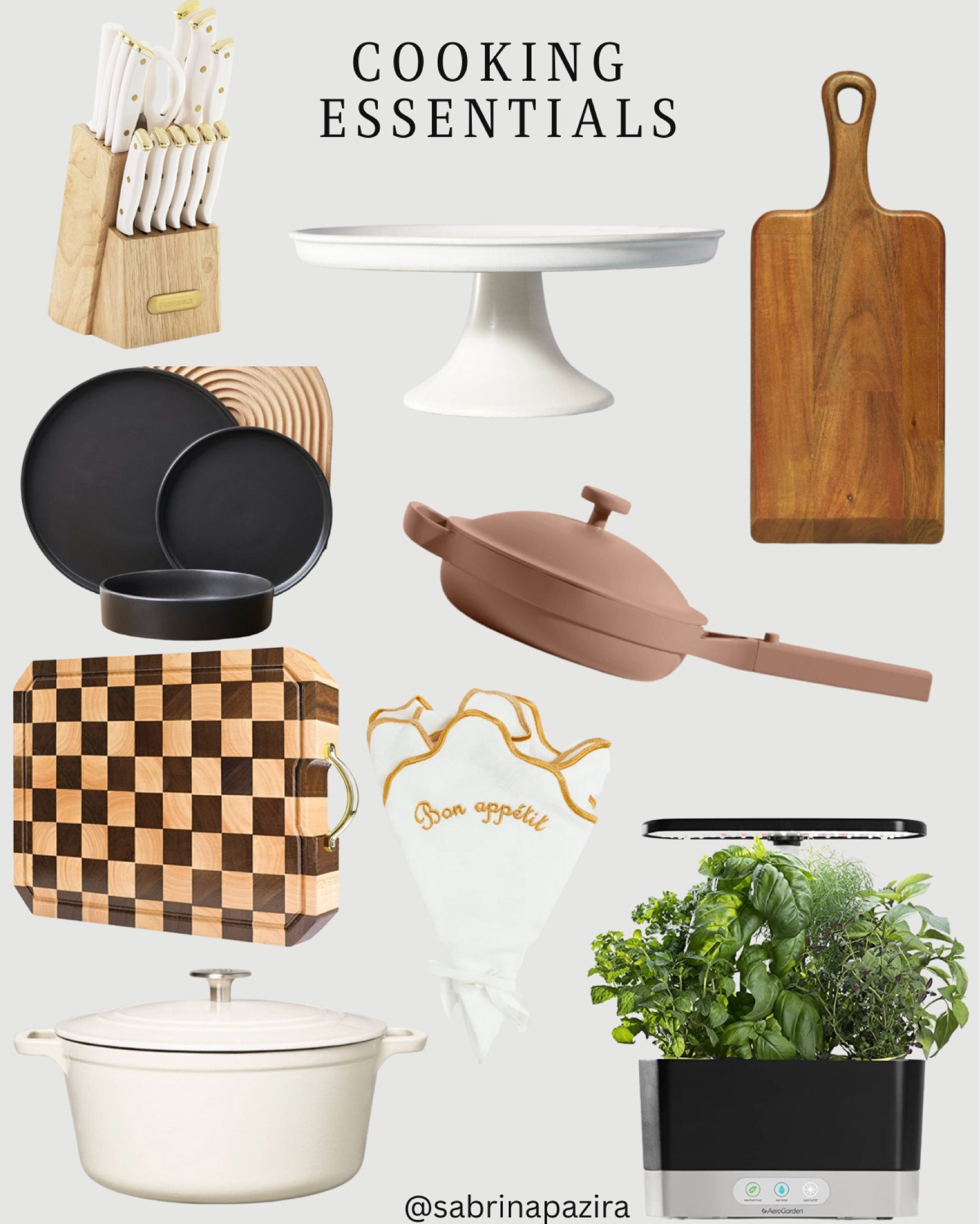 Cooking essentials, knife set, knife block, cake stand, wooden serving board, checkered cutting board, black dishes, always pan, embroidered napkins, Dutch oven, aerogarden 

#LTKhome #LTKunder100 #LTKSeasonal