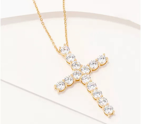 Diamonique Classics Round Cut Pave Cross Pendant, SS | QVC
