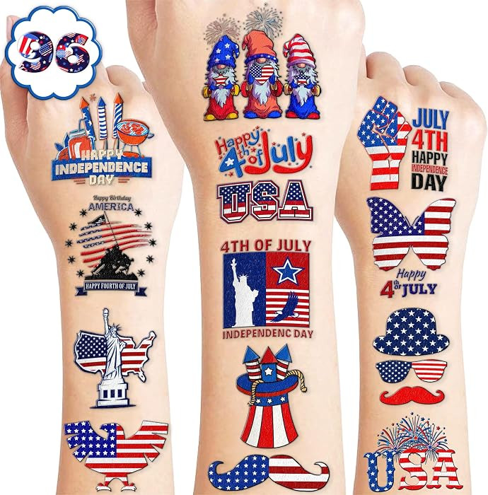 100 PCS Independence Day American Temporary Tattoos Themed Birthday Party Decorations Favors Supp... | Amazon (US)