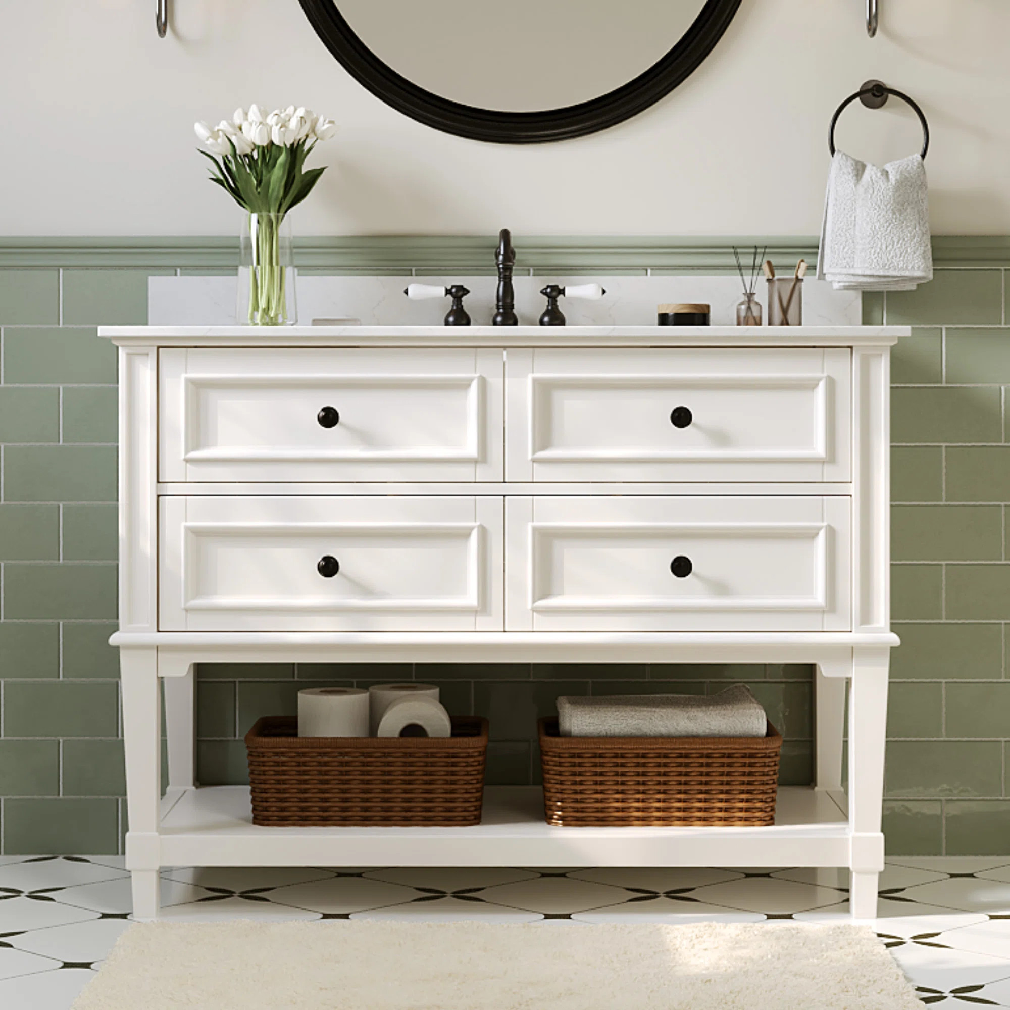 48" Fully Assembled Single Bathroom Vanity With Artificial Marble Top, Green | Wayfair North America