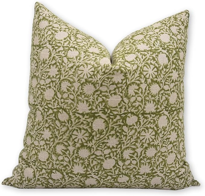 Vintage Handmade One Side Floral Print 18x18 Inch Thick Linen Throw Pillowcase Cushion Cover with... | Amazon (US)