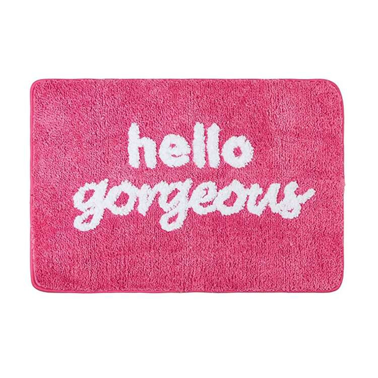 TrendsPink "Hello Gorgeous" Absorbent Bathroom Mat, Super Soft Flocked Flocked Letter Carpets, Ma... | SHEIN