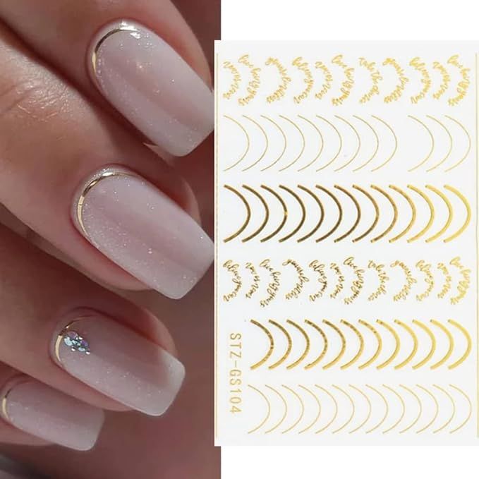 3D Lines Nail Stickers Rose Gold Metal Nail Art Decals 8 Sheets Stripe Lines Letters French Tips ... | Amazon (US)