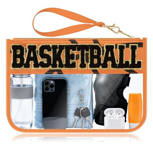 BuyCard Basketball Gifts Makeup Bag with Chenille Letter Patch, Clear Cosmetic Pouch PVC Organizer Purse, Waterproof Travel Bag, Portable Toiletry Storage Bag for Her Friends | Amazon (US)