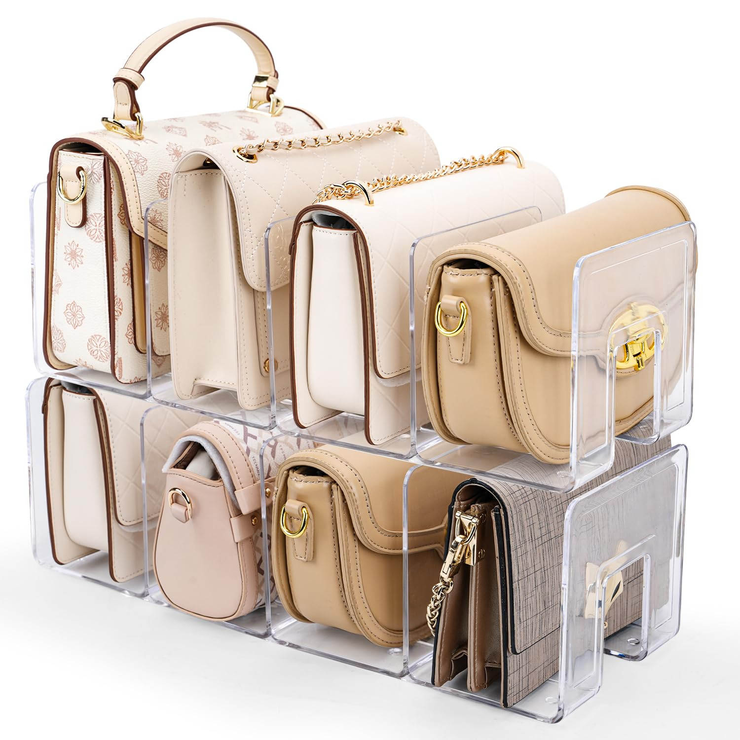 2 Pack Acrylic Purse Organizer for Closet, 8-Slot Bag & Purse Organizer, No Assembly, Clear Handb... | Amazon (US)