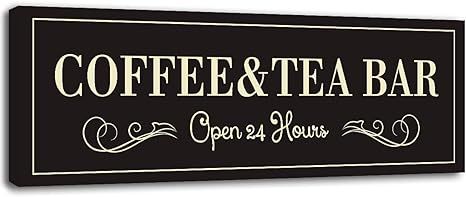 Coffee and Tea Bar Wall Art Sign Decor Retro Canvas Print Poster Decorative Sign Open 24 Hours Co... | Amazon (US)