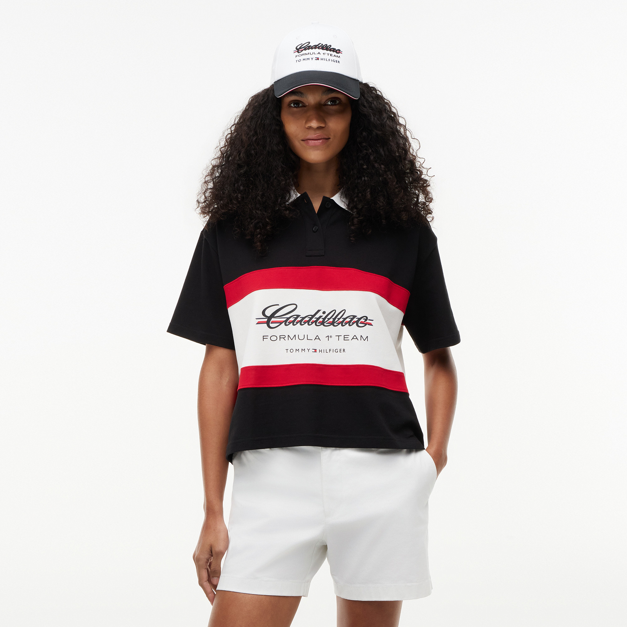 Women's Tommy Hilfiger x Cadillac F1 Team Black Boxy Script Polo | Fanatics
