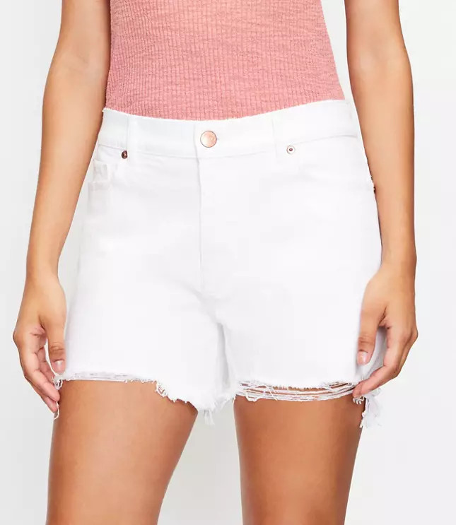 The Fresh Cut High Waist Cut Off Denim Short in White | LOFT
