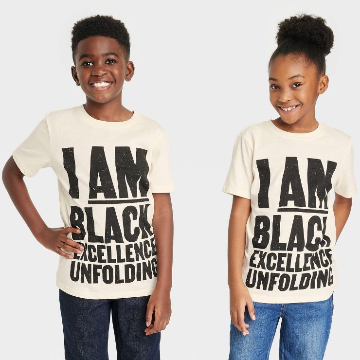 Black History Month Kids' I Am Black Excellence Unfolding Short Sleeve T-Shirt - White | Target