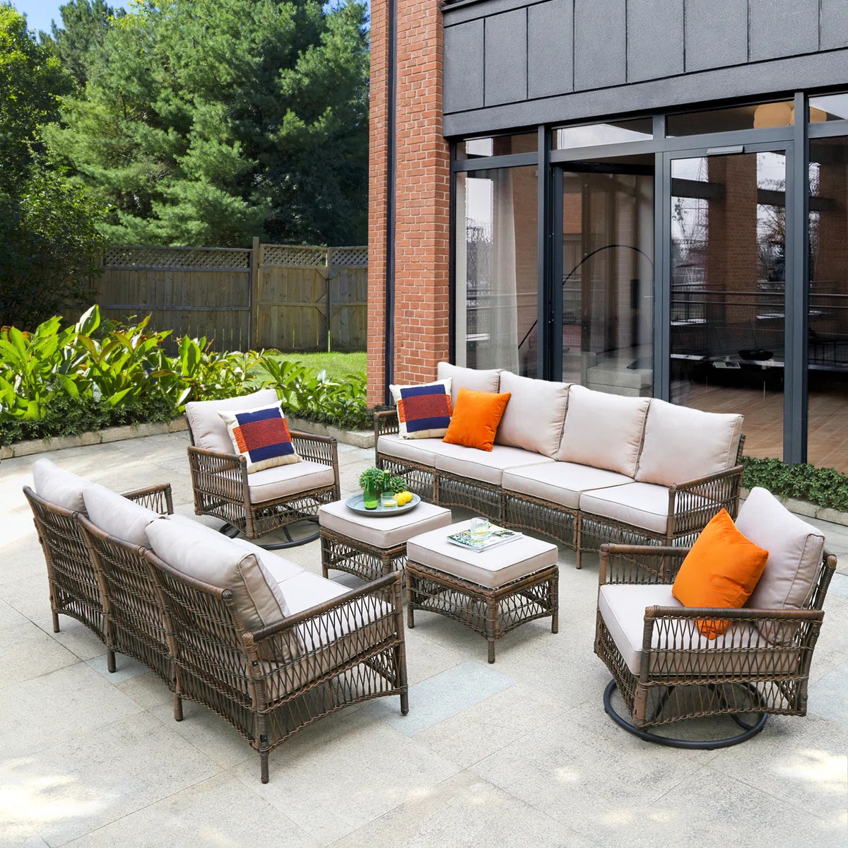 Johnny 11 - Person Outdoor Wicker Patio Conversation Furniture Set with Swivel Lounge Chairs | Wayfair North America