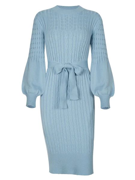 'Lindsey' Cable Knit Tied Waist Midi Dress | Goodnight Macaroon