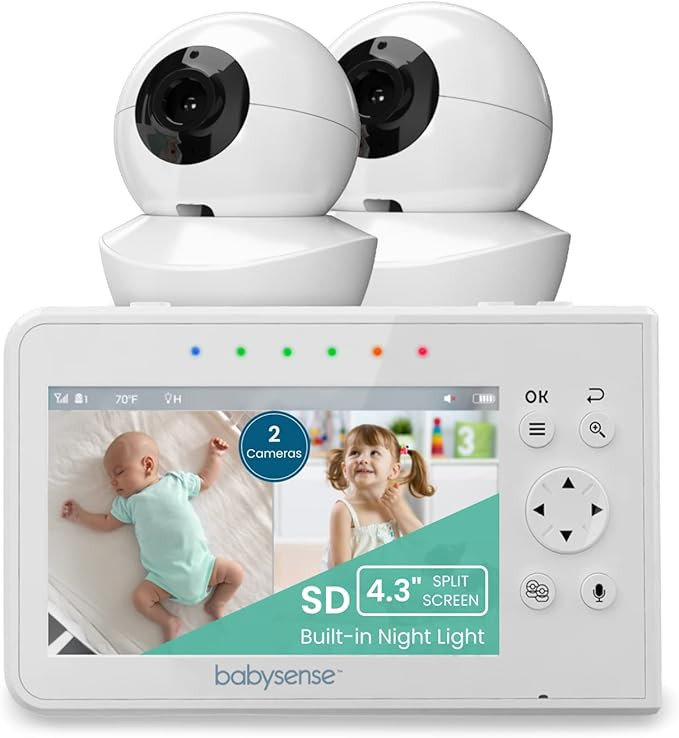 Babysense Baby Monitor with 2 Cameras and Audio 4.3", Non WiFi Baby Monitor, Dual Split Screen, P... | Amazon (US)