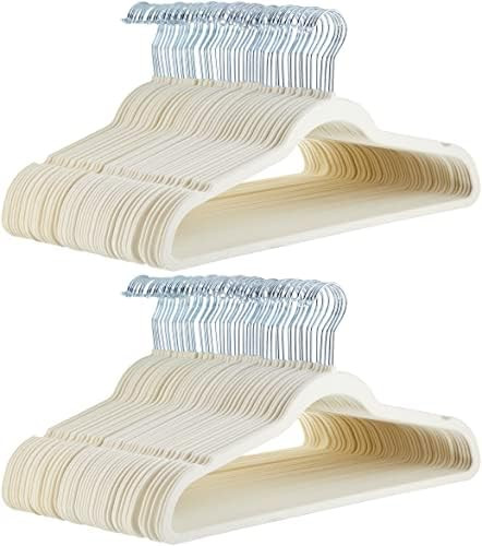 Amazon Basics Slim, Velvet, Non-Slip, Space-Saving Suit Clothes Hangers, Pack of 100, Ivory/Beige | Amazon (US)